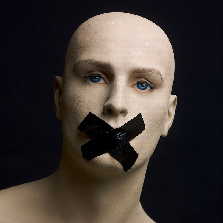 Dummy, mannequin, tape over mouth